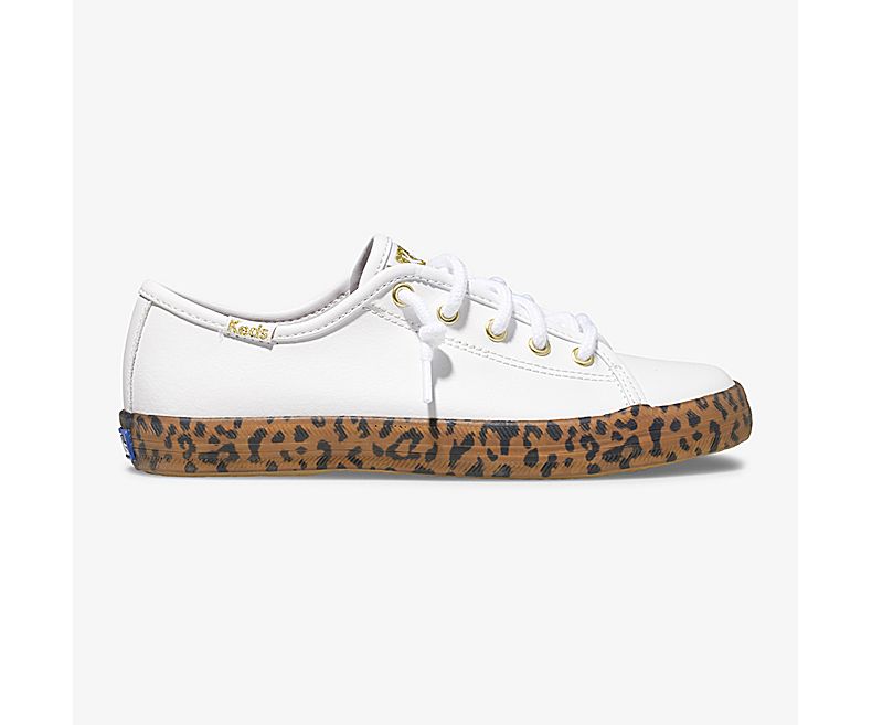 Keds Kid's Kickstart Leopard Foxing White Sneakers - PO0528319